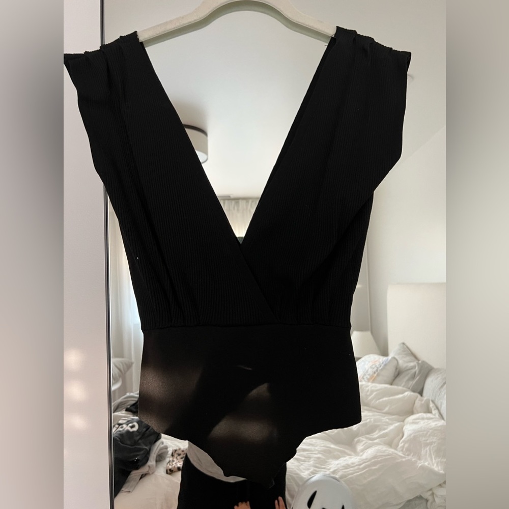 Zara plunge neck and back bodysuit with ribbed detailing
